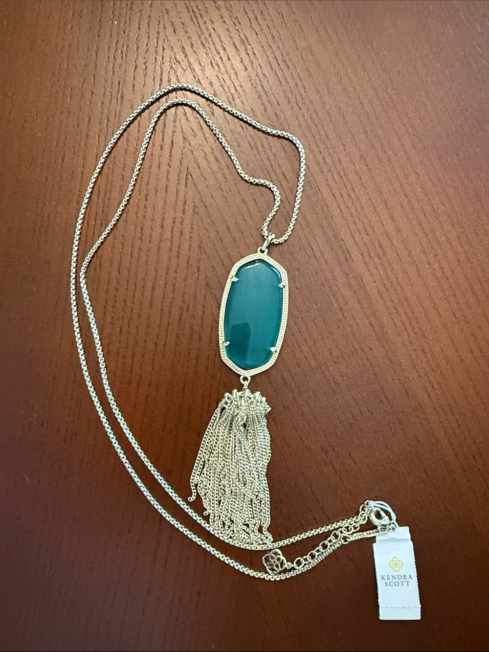 Kendra Scott Gold Necklace with Teal Pendant and Tassel